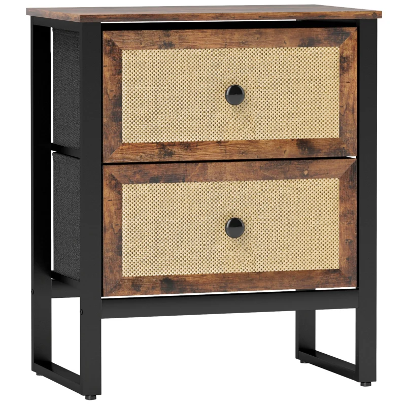 Industrial-Natural Two-Drawer Bedside Table - Brown - Image 2