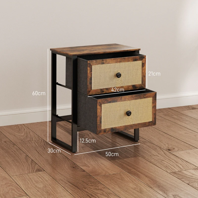 Industrial-Natural Two-Drawer Bedside Table - Brown - Image 3