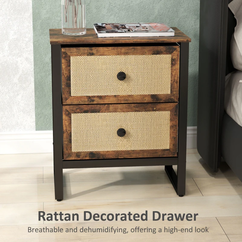 Industrial-Natural Two-Drawer Bedside Table - Brown - Image 4