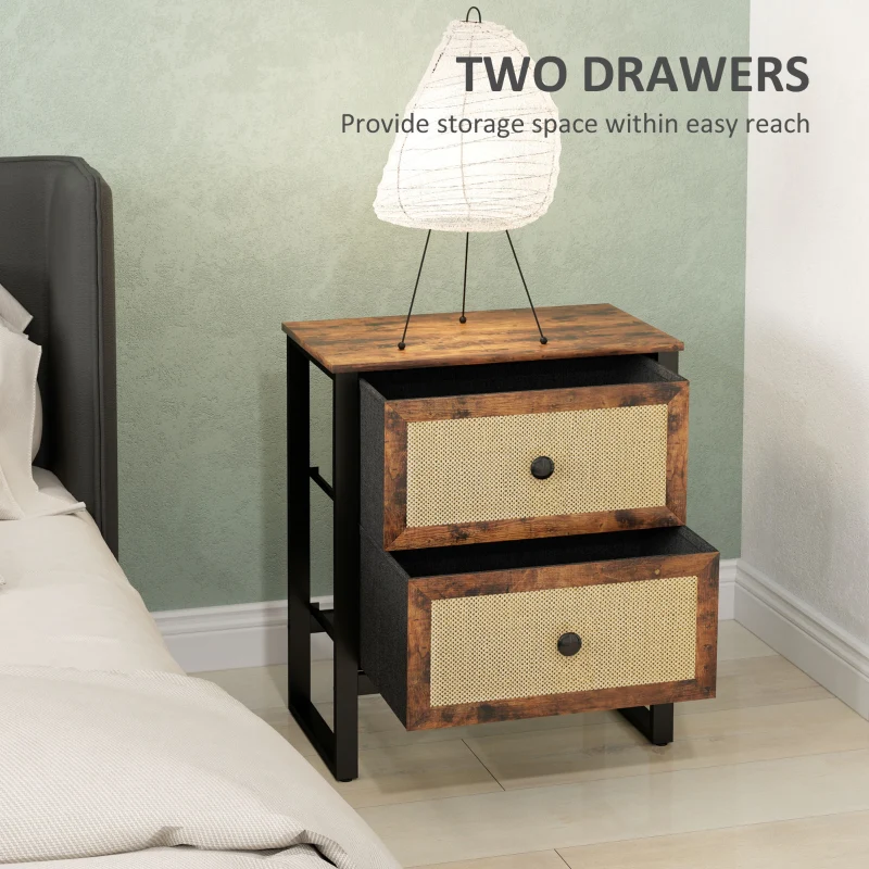 Industrial-Natural Two-Drawer Bedside Table - Brown - Image 5