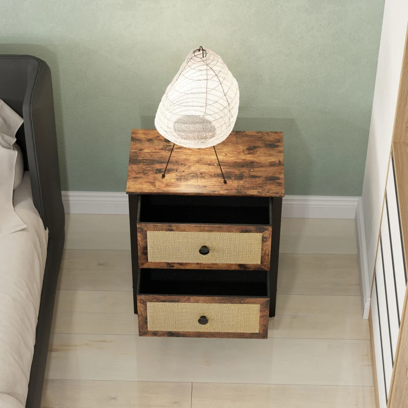 Industrial-Natural Two-Drawer Bedside Table - Brown - Image 7