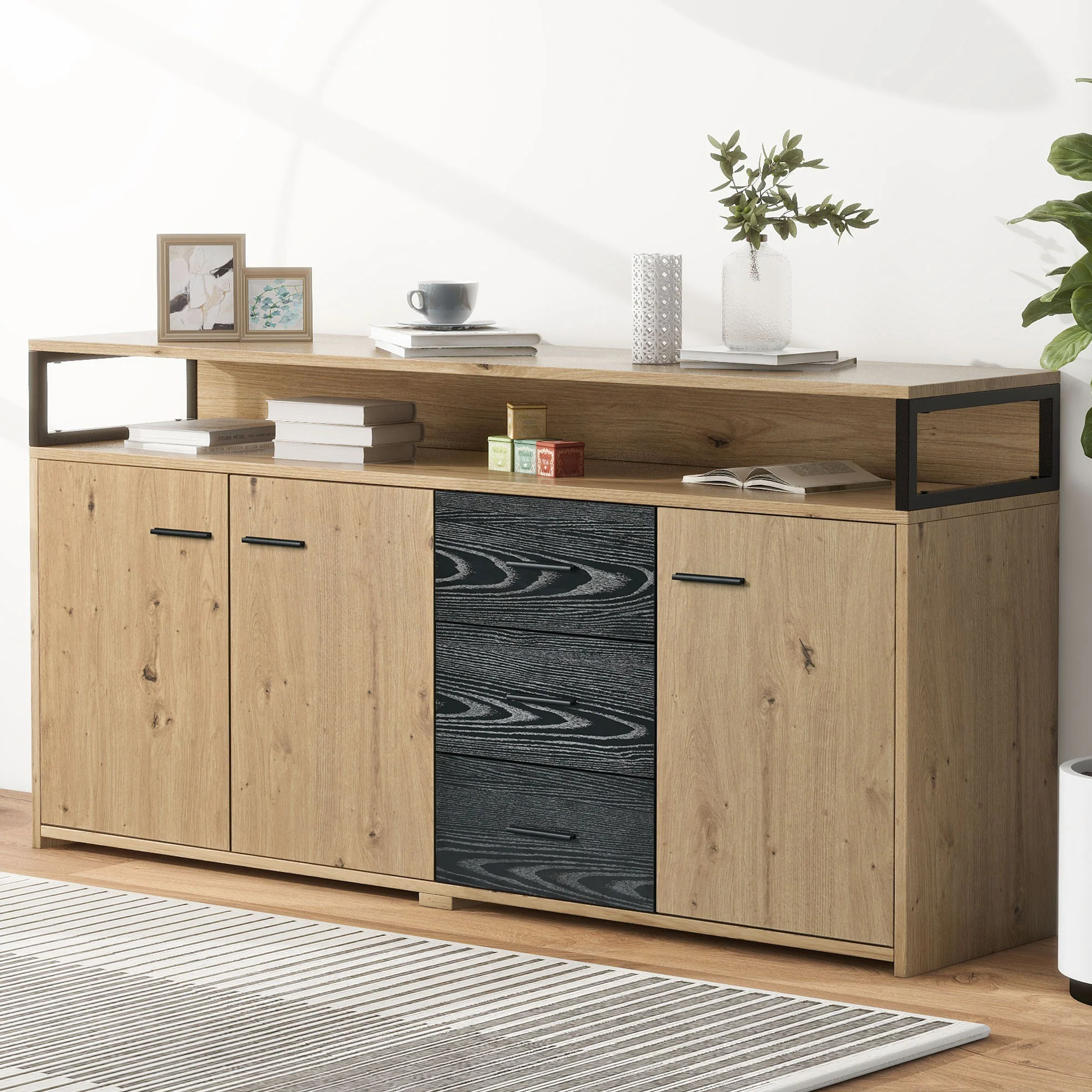 Industrial Sideboard, 3 Doors 3 Drawers, Metal Handles - Image 5