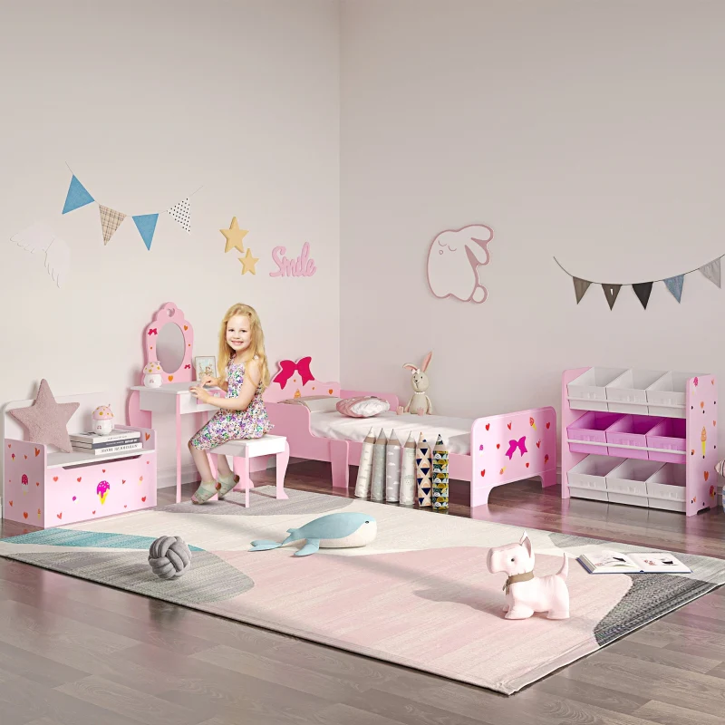 Kids Dressing Table Set w/ Mirror, Stool & Drawer, Pink