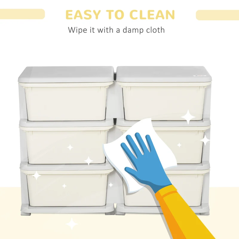 Kids Storage Unit, Six Drawers - Cream - Image 6