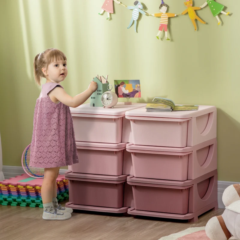 Kids Storage Unit Six Drawers Pink