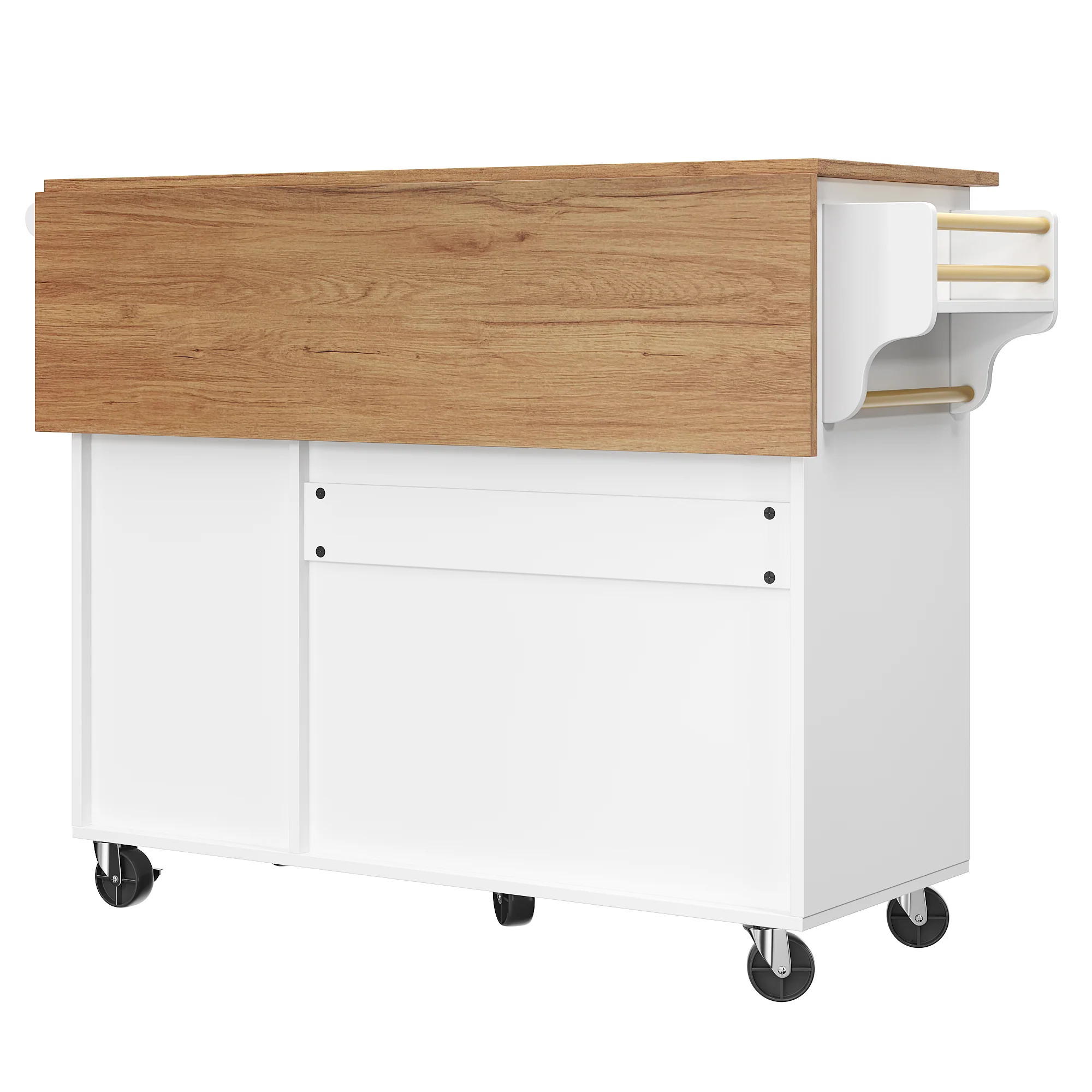 Kitchen Island Multifunctional Dining Table Removable Trolley Storage - White - Image 8