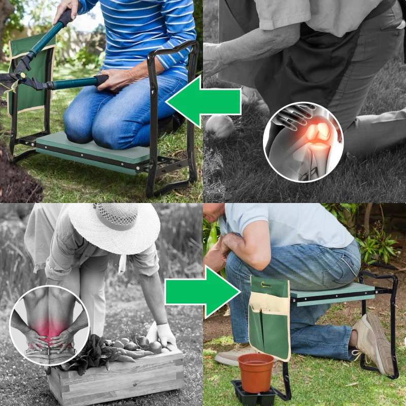 Kneeling Bench Foldable 2-in-1 Garden Stool Tool Bag - EVA Foam - Image 2