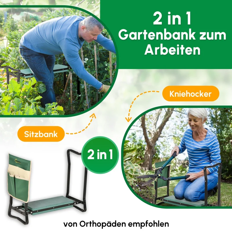Kneeling Bench Foldable 2-in-1 Garden Stool Tool Bag - EVA Foam - Image 6