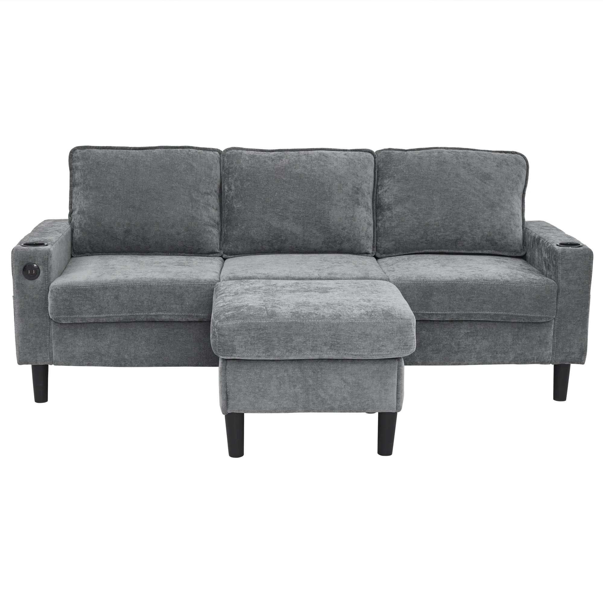 L-Shaped Couch Sofa, Corner 3 Seater Sectional with USB and Cup Holder (Grey) - Image 5
