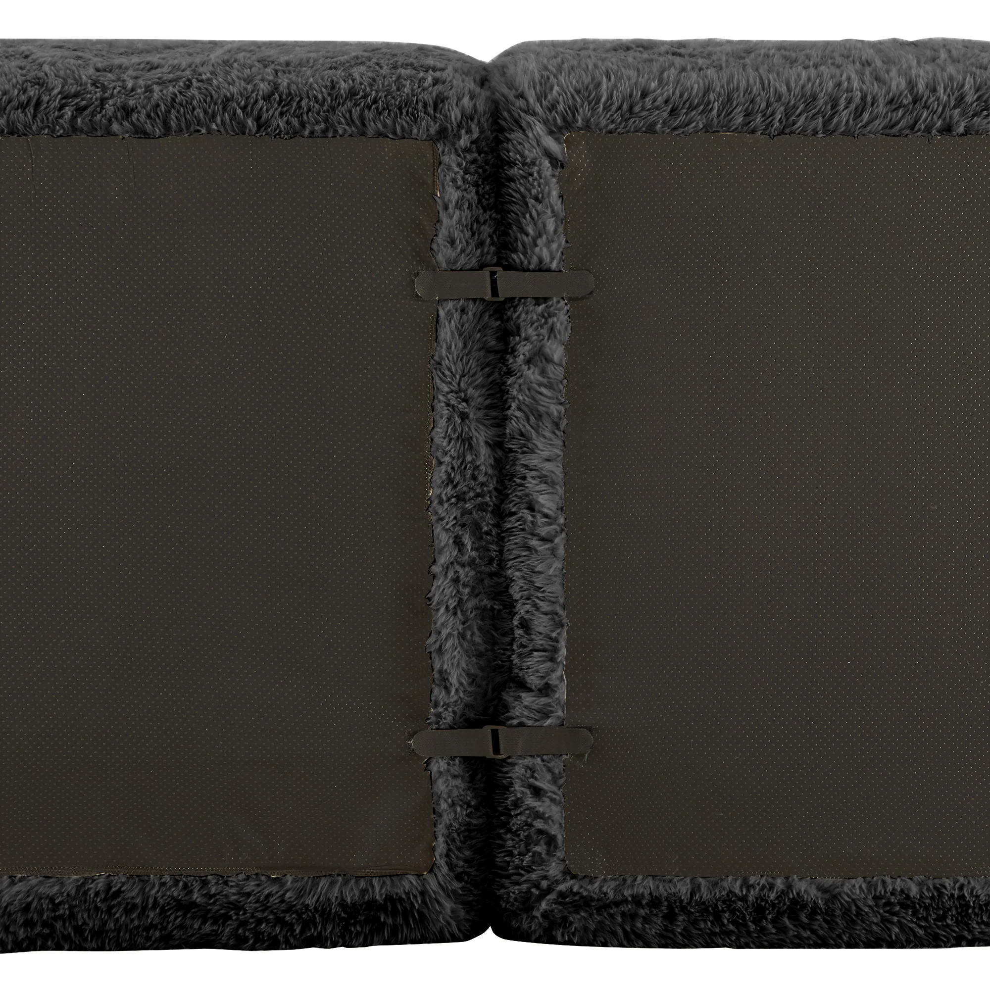 L-shaped Modular Sofa Frameless Deep Seating - Black Plush Fabric - Image 8