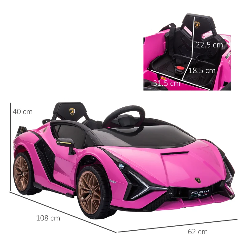 Lamborghini Sian 12V Electric Ride On Car with Remote Control, Pink - Image 3