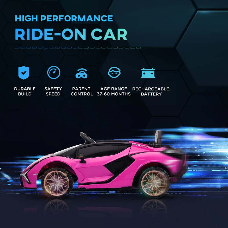 Lamborghini Sian 12V Electric Ride On Car with Remote Control, Pink - Image 4