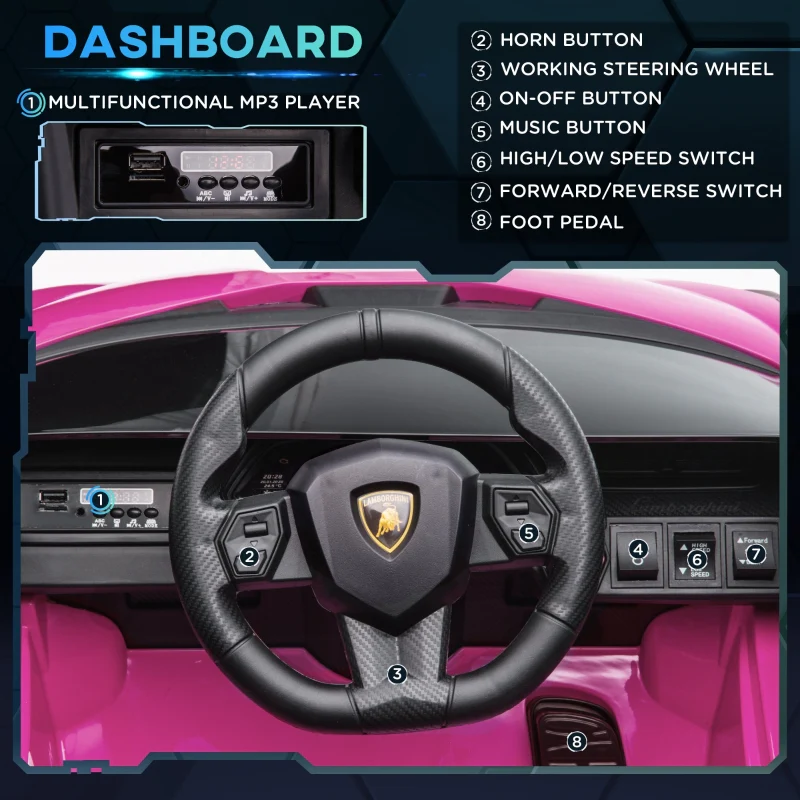 Lamborghini Sian 12V Electric Ride On Car with Remote Control, Pink - Image 5