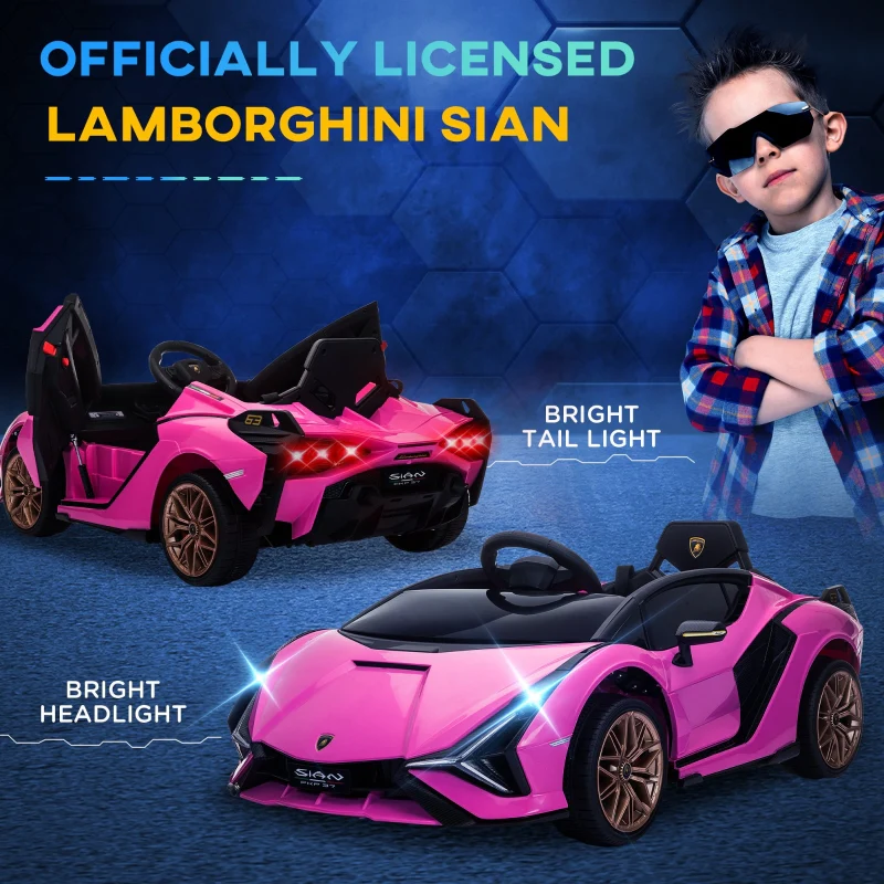 Lamborghini Sian 12V Electric Ride On Car with Remote Control, Pink - Image 6