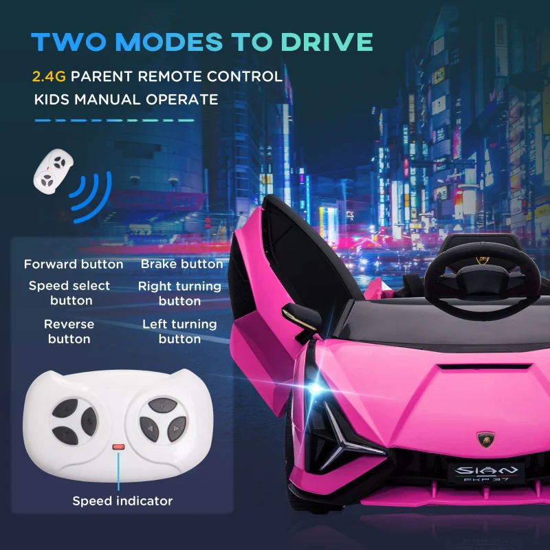 Lamborghini Sian 12V Electric Ride On Car with Remote Control, Pink - Image 7