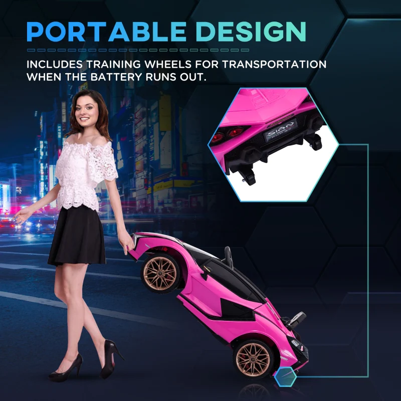 Lamborghini Sian 12V Electric Ride On Car with Remote Control, Pink - Image 8