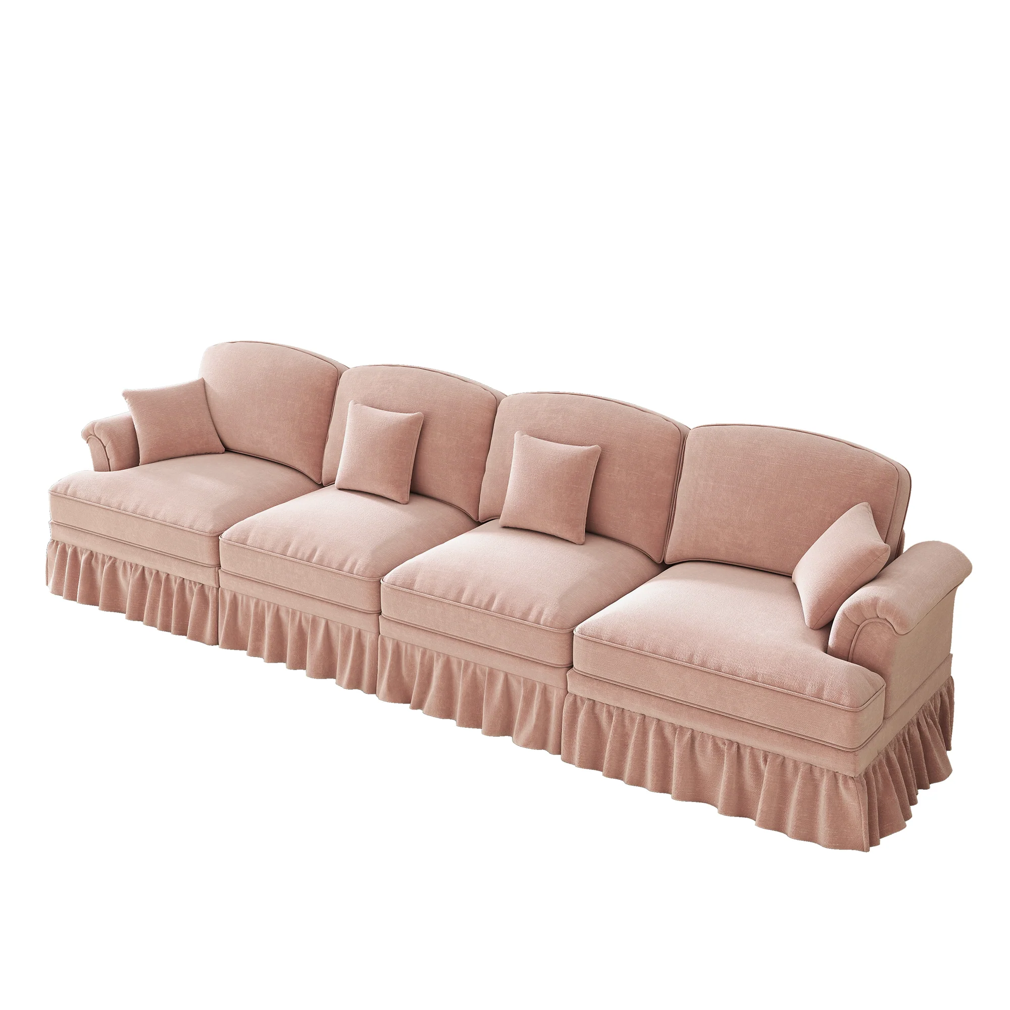 Large 4-Seater Sofa Mid-Century Style Spindle Legs Chenille Pink - Image 10
