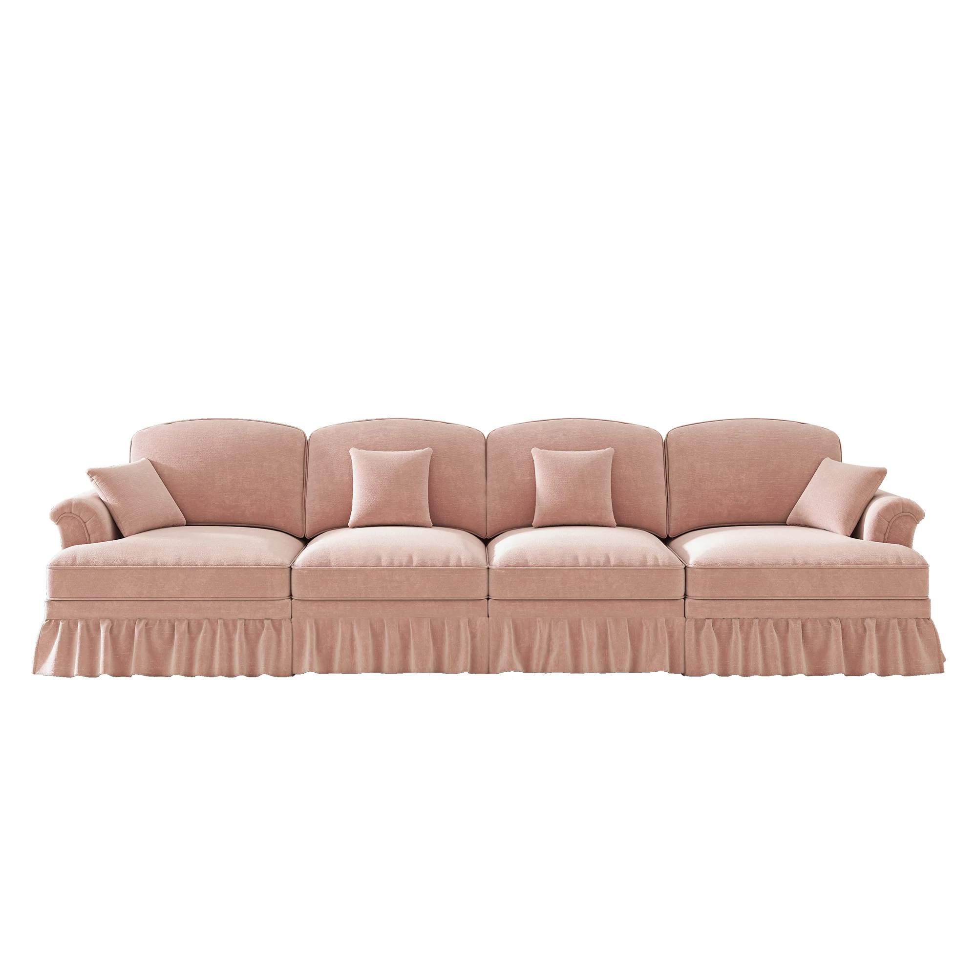 Large 4-Seater Sofa Mid-Century Style Spindle Legs Chenille Pink - Image 8