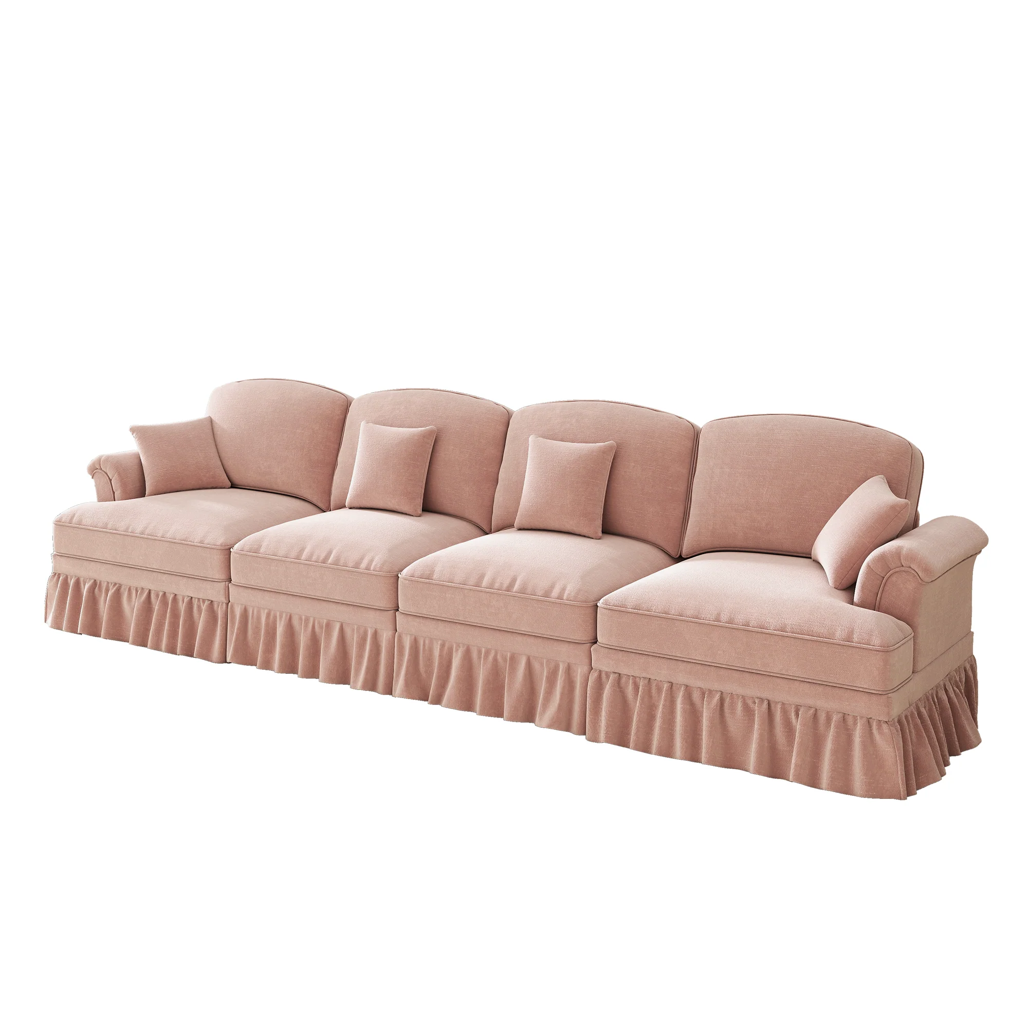 Large 4-Seater Sofa Mid-Century Style Spindle Legs Chenille Pink - Image 9
