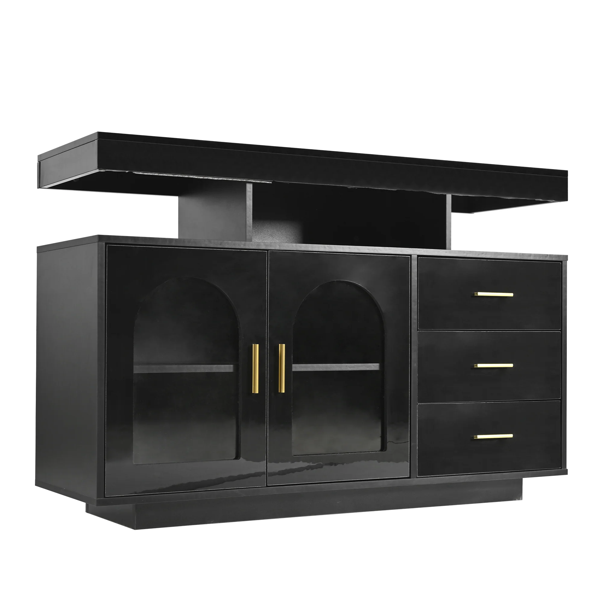 LED Sideboard Buffet Cabinet with 16-Color Lights and 3 Drawers, Black - Image 10