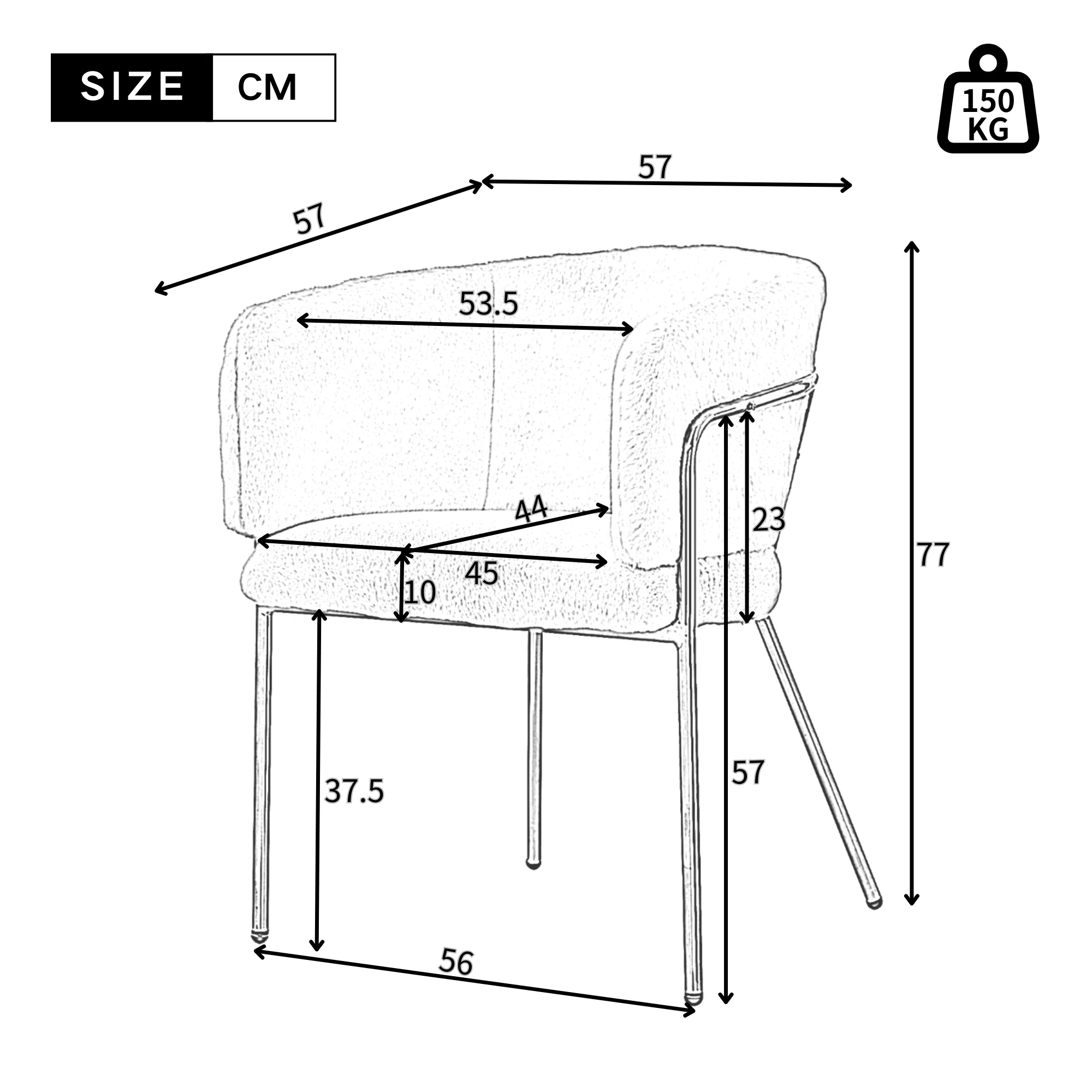 Leisure Chair, Single Dressing Dining Chair with 4 Metal Legs, Imitation Rabbit Down Beige - Image 7