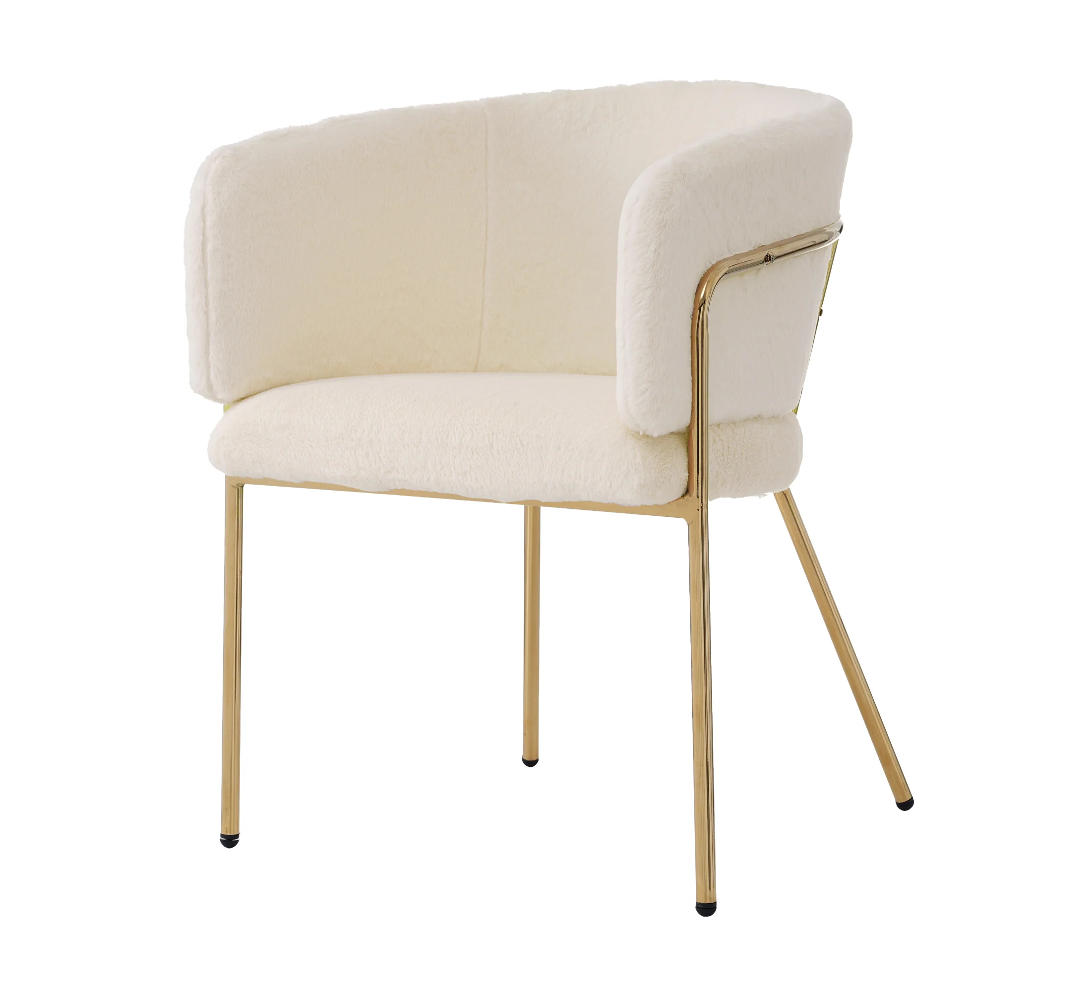 Leisure Chair, Single Dressing Dining Chair with 4 Metal Legs, Imitation Rabbit Down Beige - Image 9