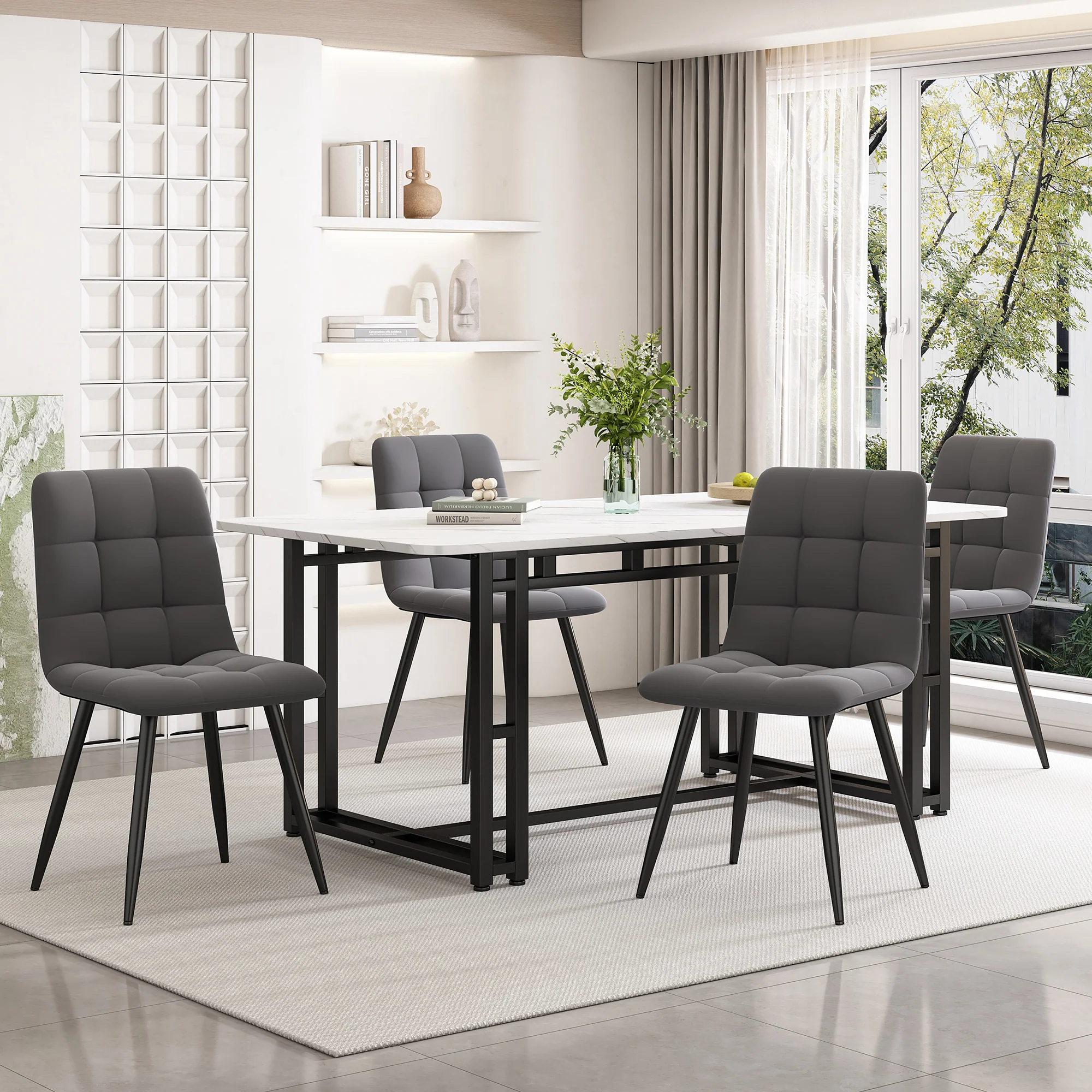 Lightweight Luxury Dining Table, 140x80cm Rectangular Metal Frame, Black