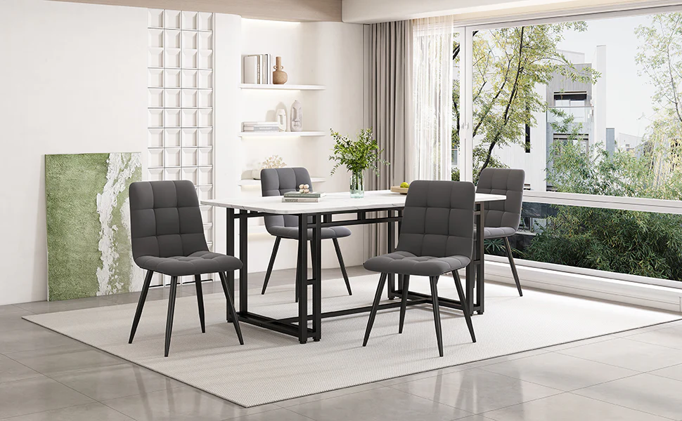 Lightweight Luxury Dining Table, 140x80cm Rectangular Metal Frame, Black - Image 2
