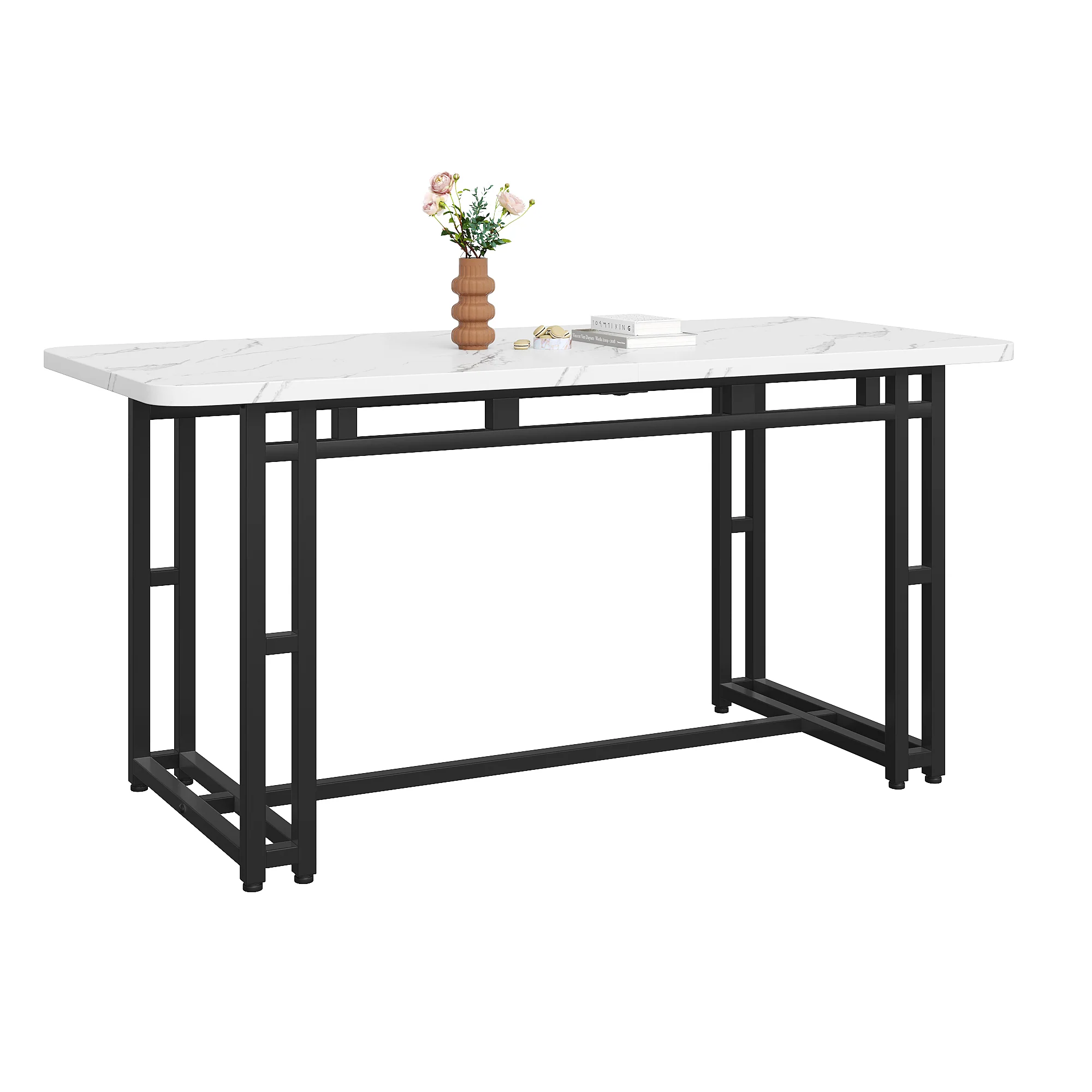 Lightweight Luxury Dining Table, 140x80cm Rectangular Metal Frame, Black - Image 4