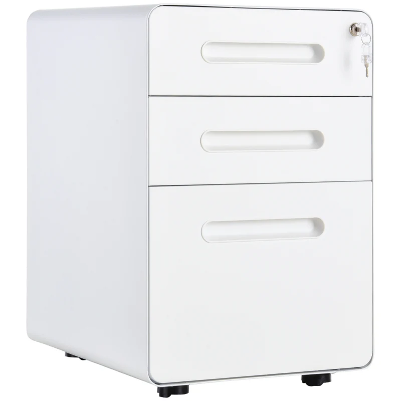 Lockable File Cabinet 3-Drawer Anti-tilt Pre-Assembled A4/Letter/Legal Steel White - Image 2