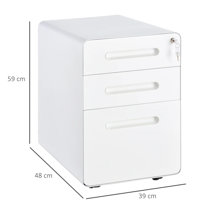 Lockable File Cabinet 3-Drawer Anti-tilt Pre-Assembled A4/Letter/Legal Steel White - Image 3