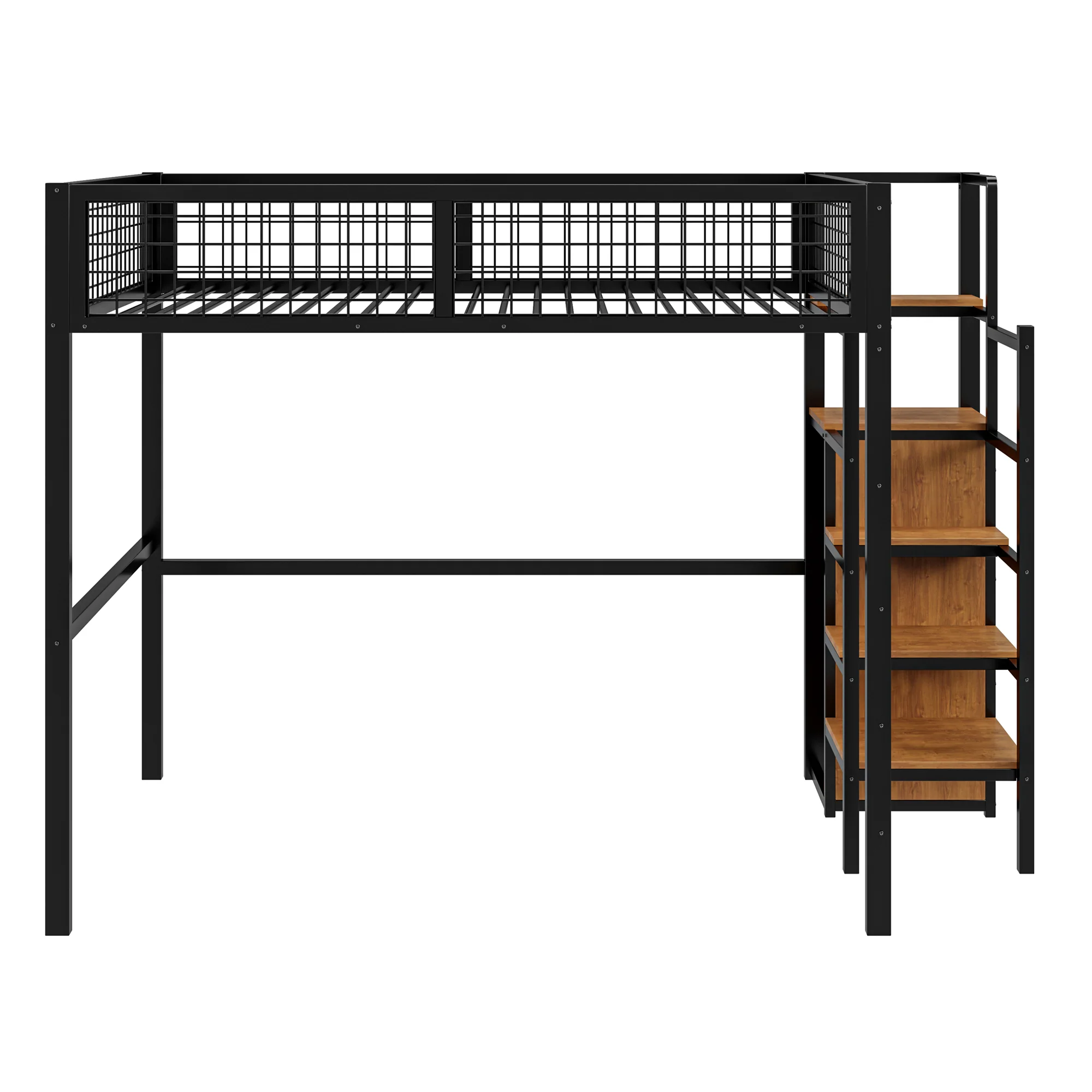 Loft Bed 140*200, Ladder & Storage, Iron Frame, Black - Image 9