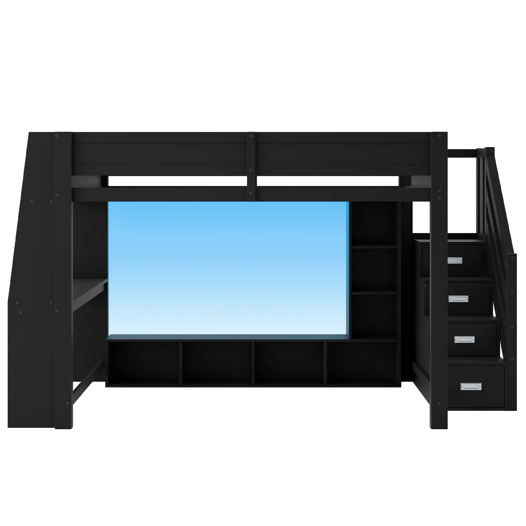 Loft Bed with Desk, Storage Stairs and LED Lighting, 140x200cm, Black Wood - Image 5