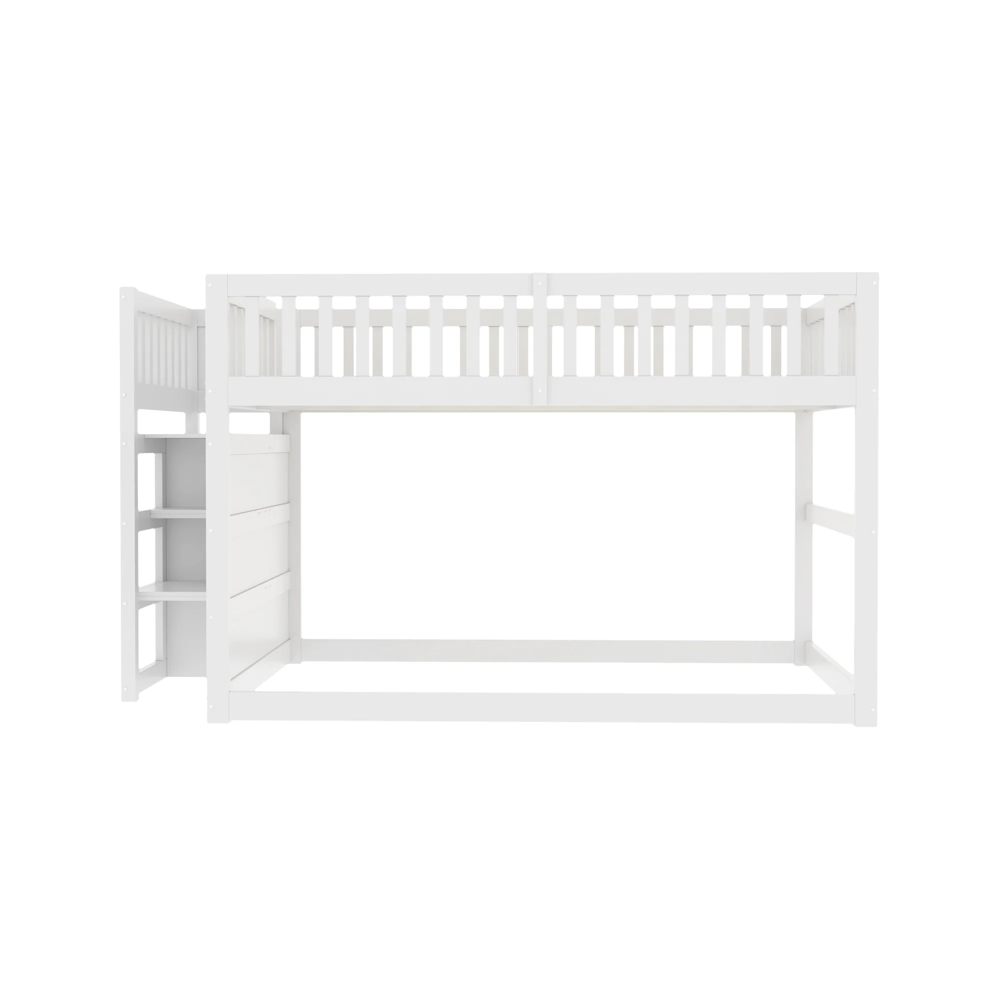 Low Bunk Bed, 140x200cm Safety with Storage & High Fence, Wooden White - Image 8