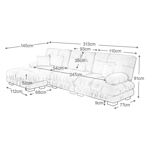 Luxury Modular Corner Sofa - Oversized L-shaped Cloud Couch with Ottoman, Chenille Grey - Image 11
