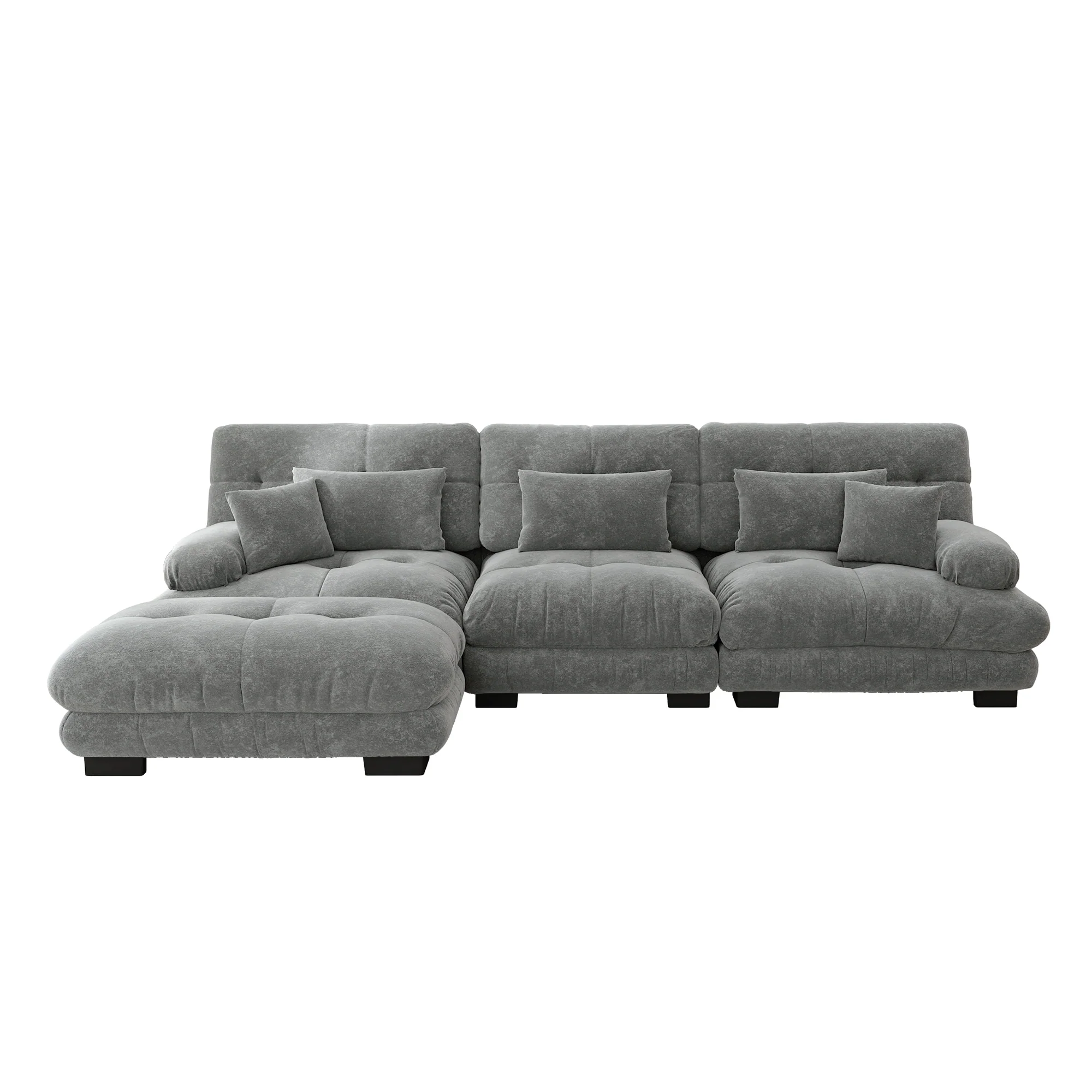 Luxury Modular Corner Sofa - Oversized L-shaped Cloud Couch with Ottoman, Chenille Grey - Image 4