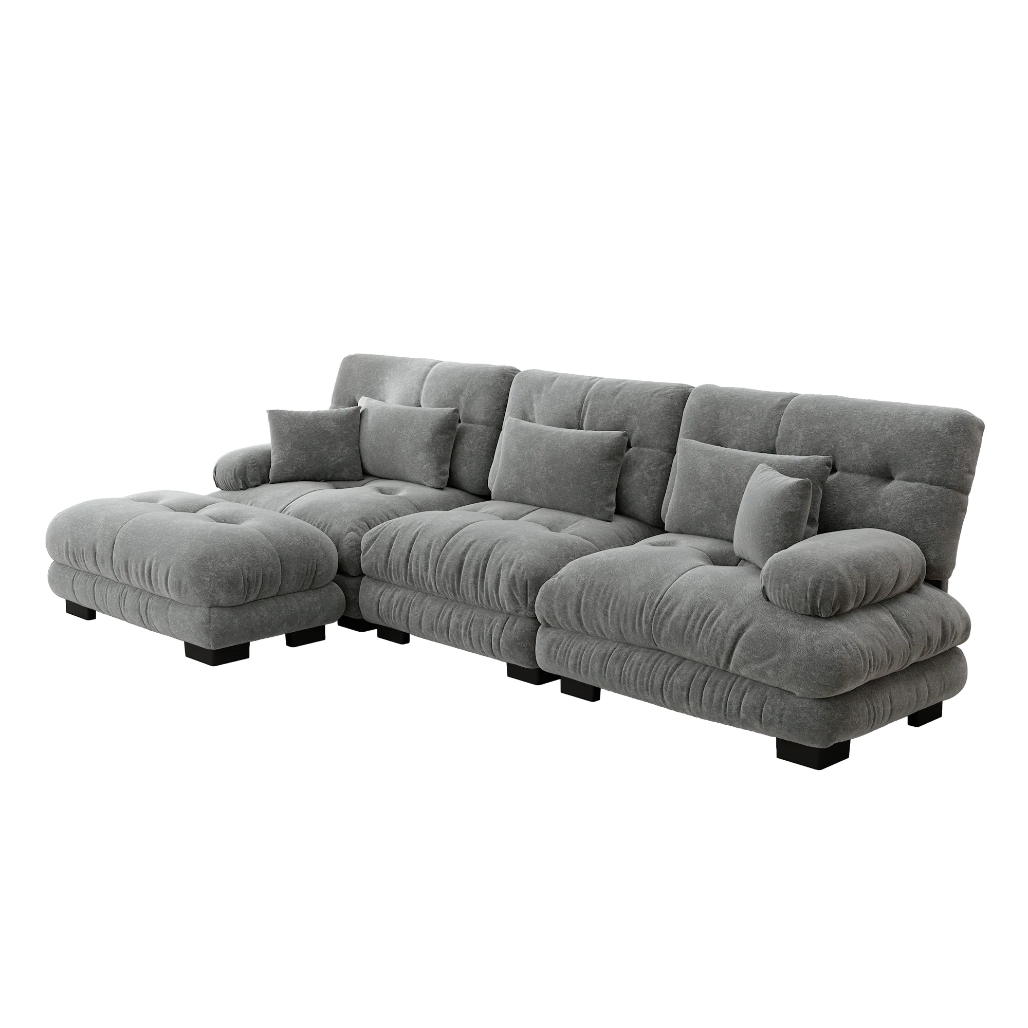 Luxury Modular Corner Sofa - Oversized L-shaped Cloud Couch with Ottoman, Chenille Grey - Image 5