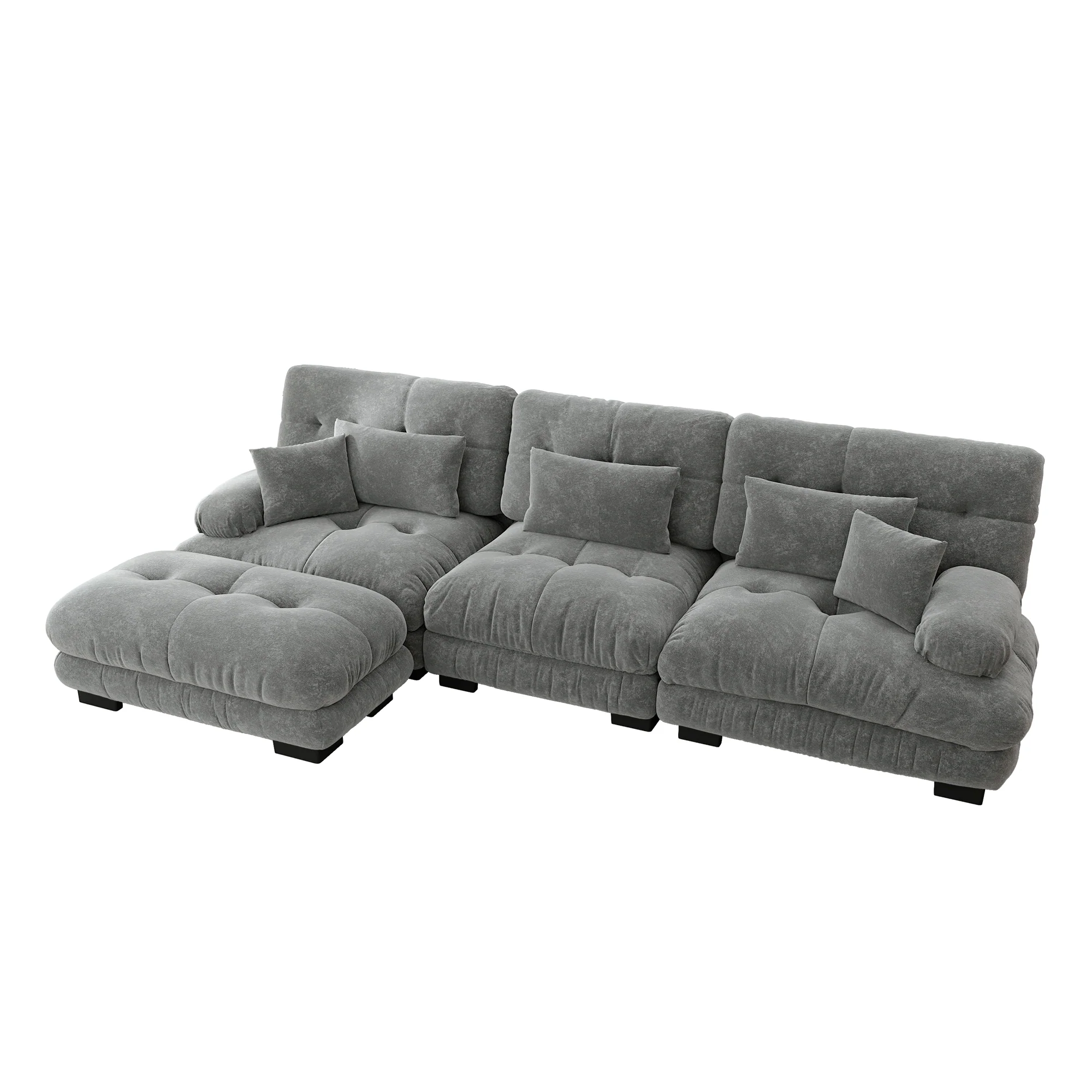 Luxury Modular Corner Sofa - Oversized L-shaped Cloud Couch with Ottoman, Chenille Grey - Image 6