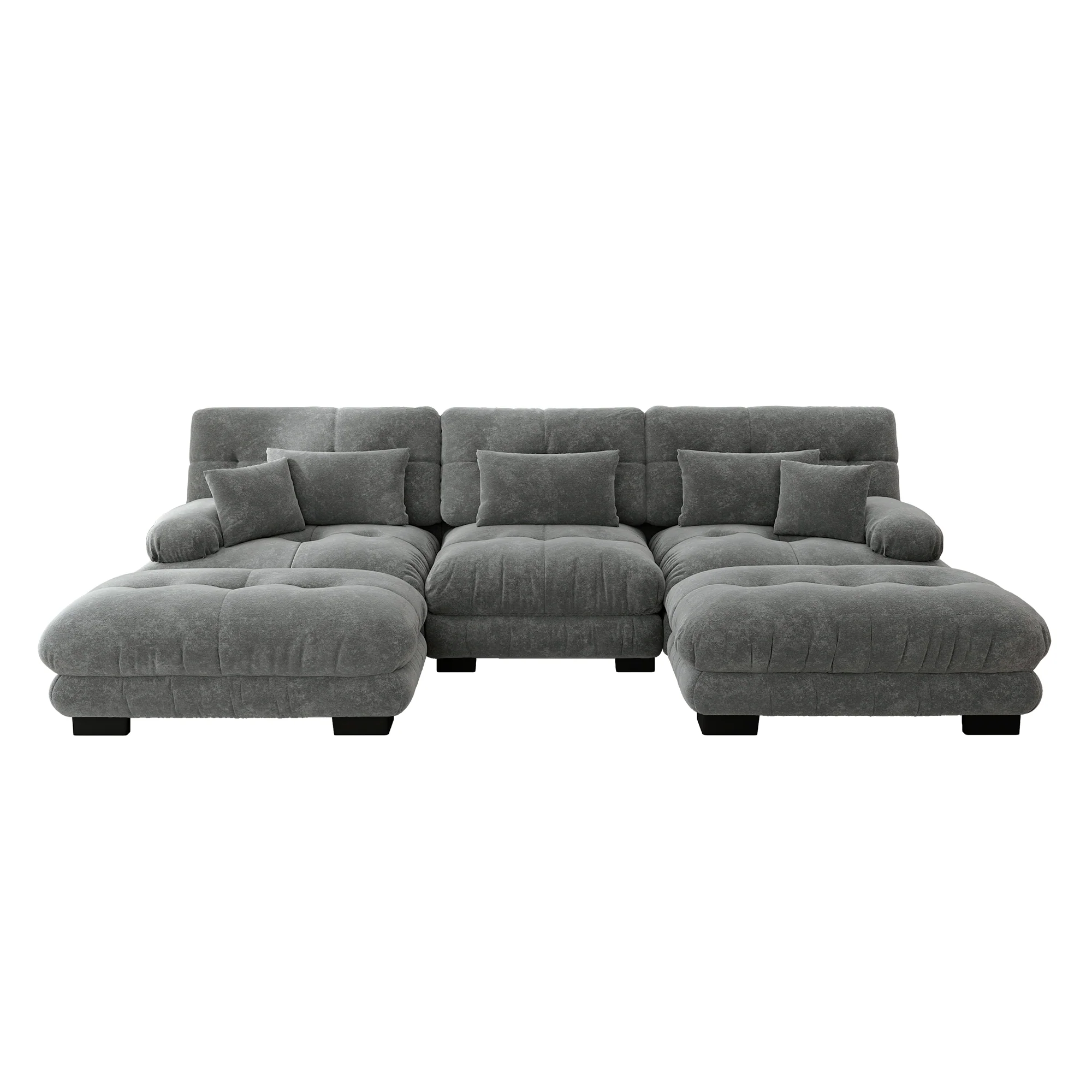 Luxury Modular Corner Sofa, Oversized U-shaped Cloud with Ottoman, Chenille Grey - Image 4