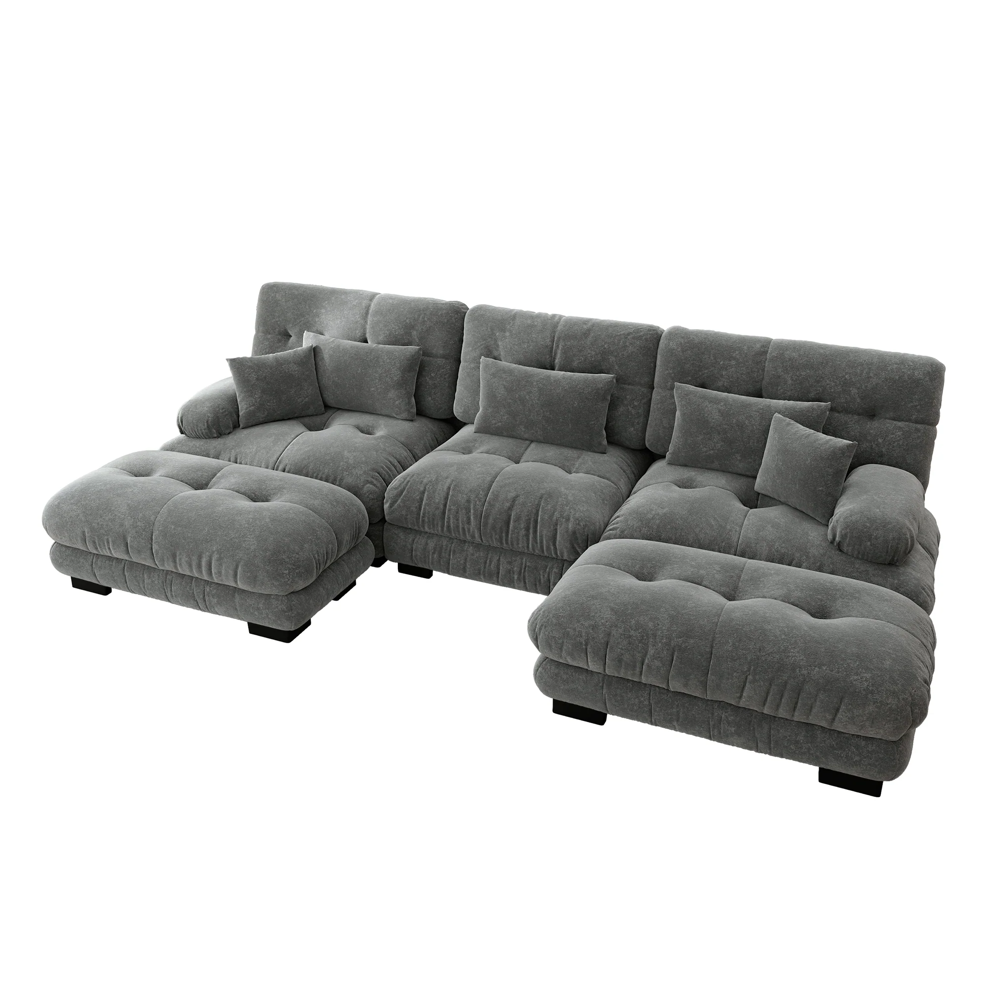 Luxury Modular Corner Sofa, Oversized U-shaped Cloud with Ottoman, Chenille Grey - Image 5