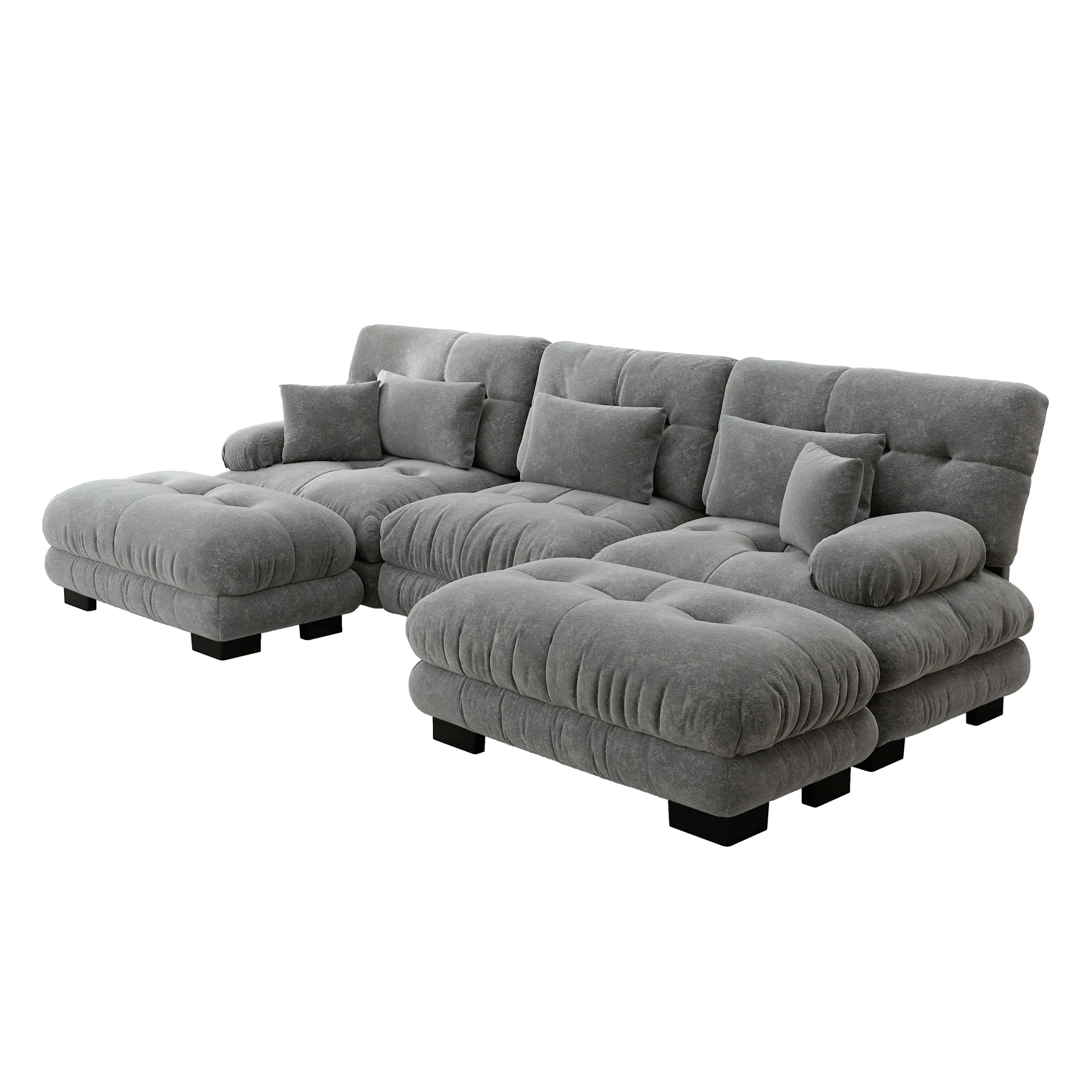 Luxury Modular Corner Sofa, Oversized U-shaped Cloud with Ottoman, Chenille Grey - Image 6