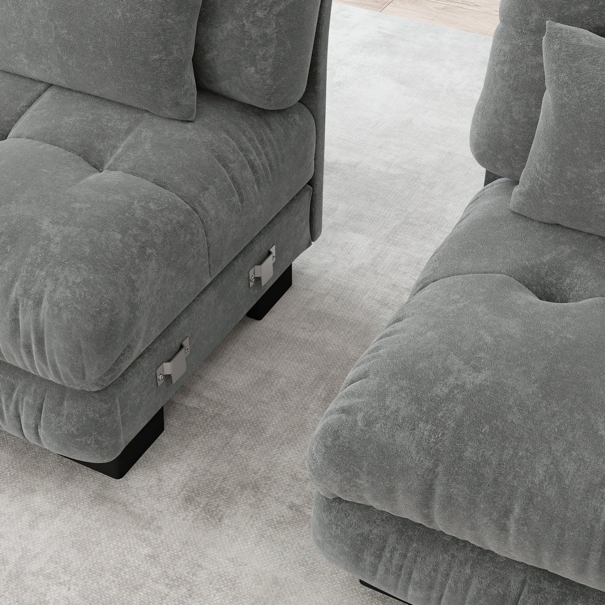 Luxury Modular Corner Sofa, Oversized U-shaped Cloud with Ottoman, Chenille Grey - Image 8