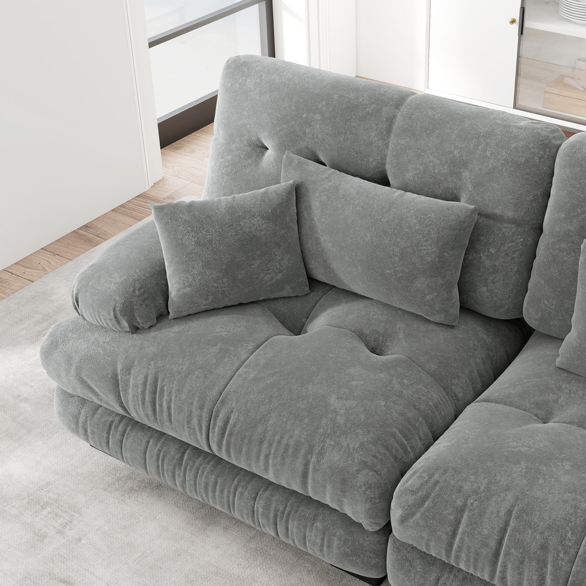 Luxury Modular Corner Sofa, Oversized U-shaped Cloud with Ottoman, Chenille Grey - Image 9