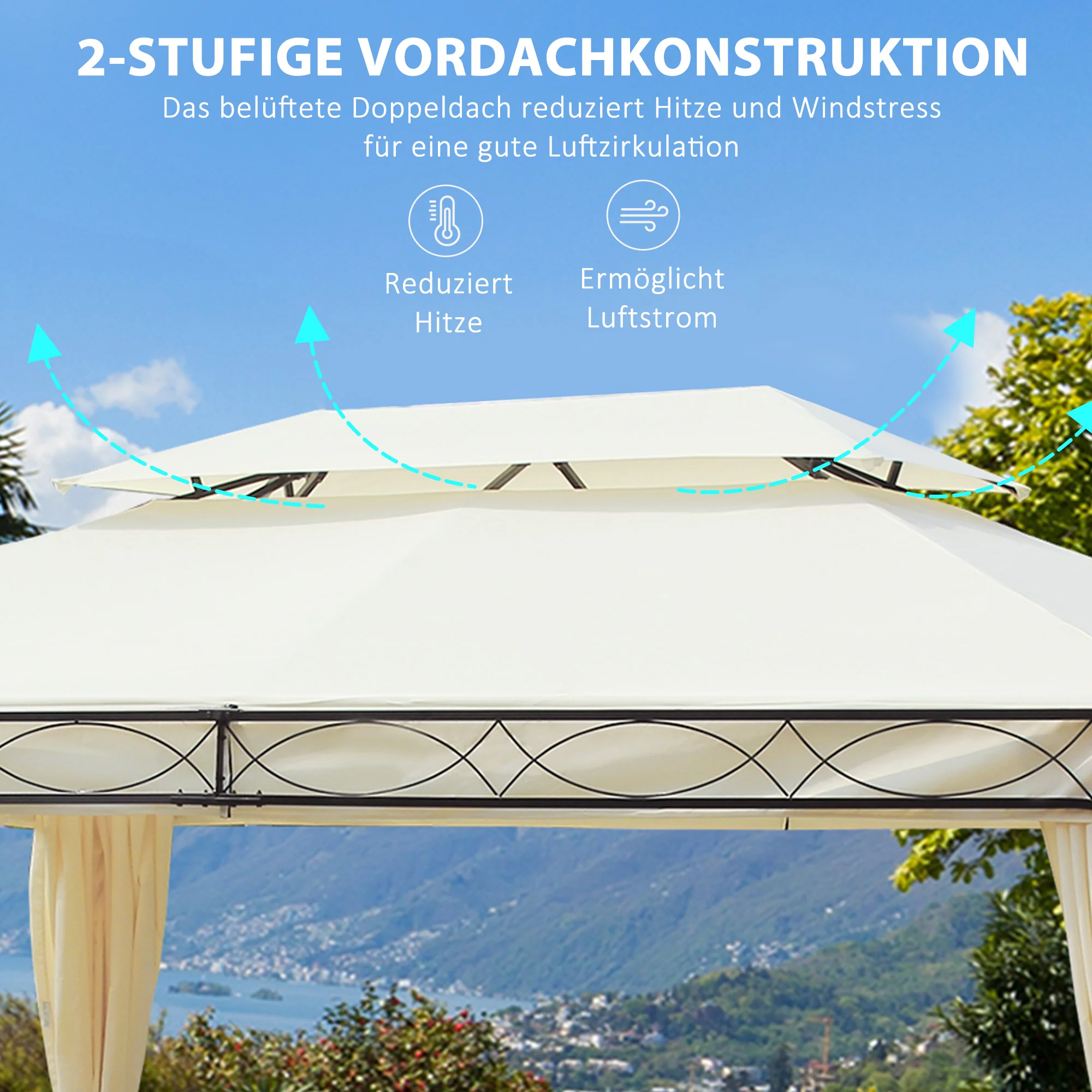 Luxury Pavilion Garden Pavilion 3x4 m, Party Tent Marquee, Cream - Image 4