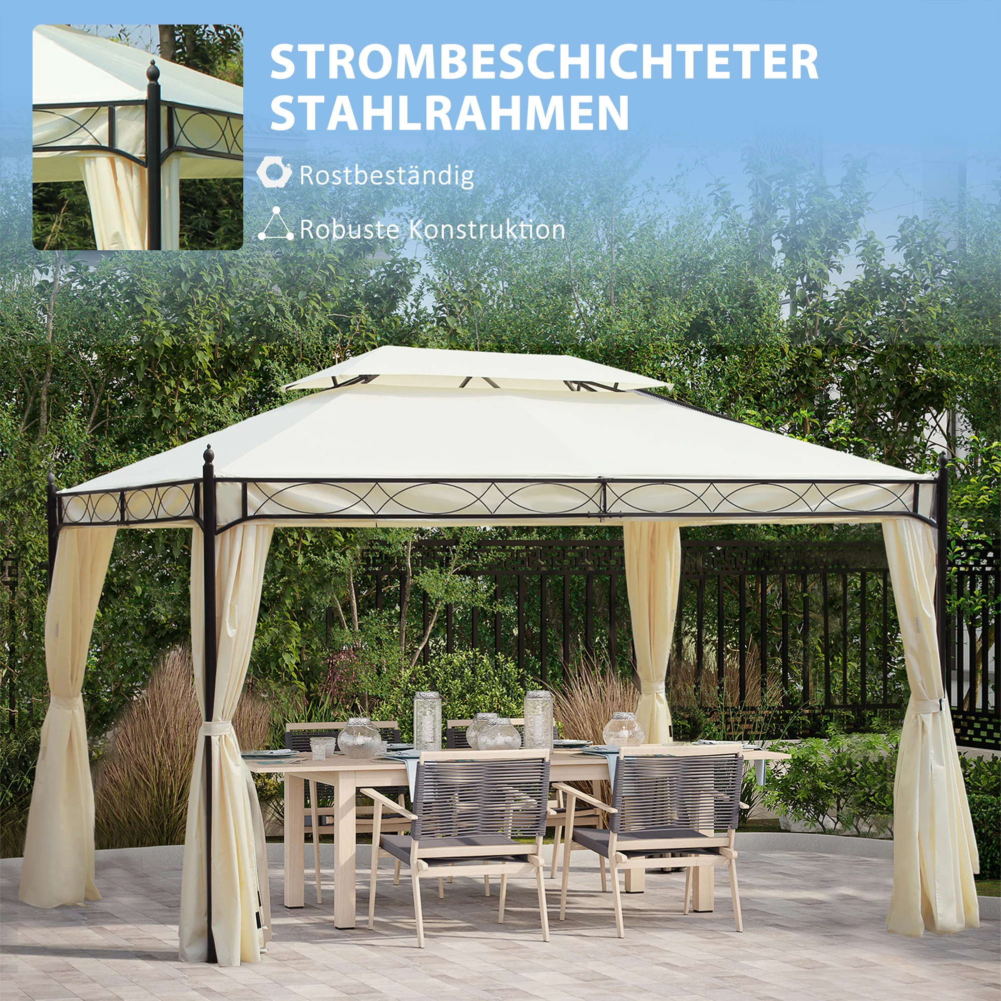 Luxury Pavilion Garden Pavilion 3x4 m, Party Tent Marquee, Cream - Image 5