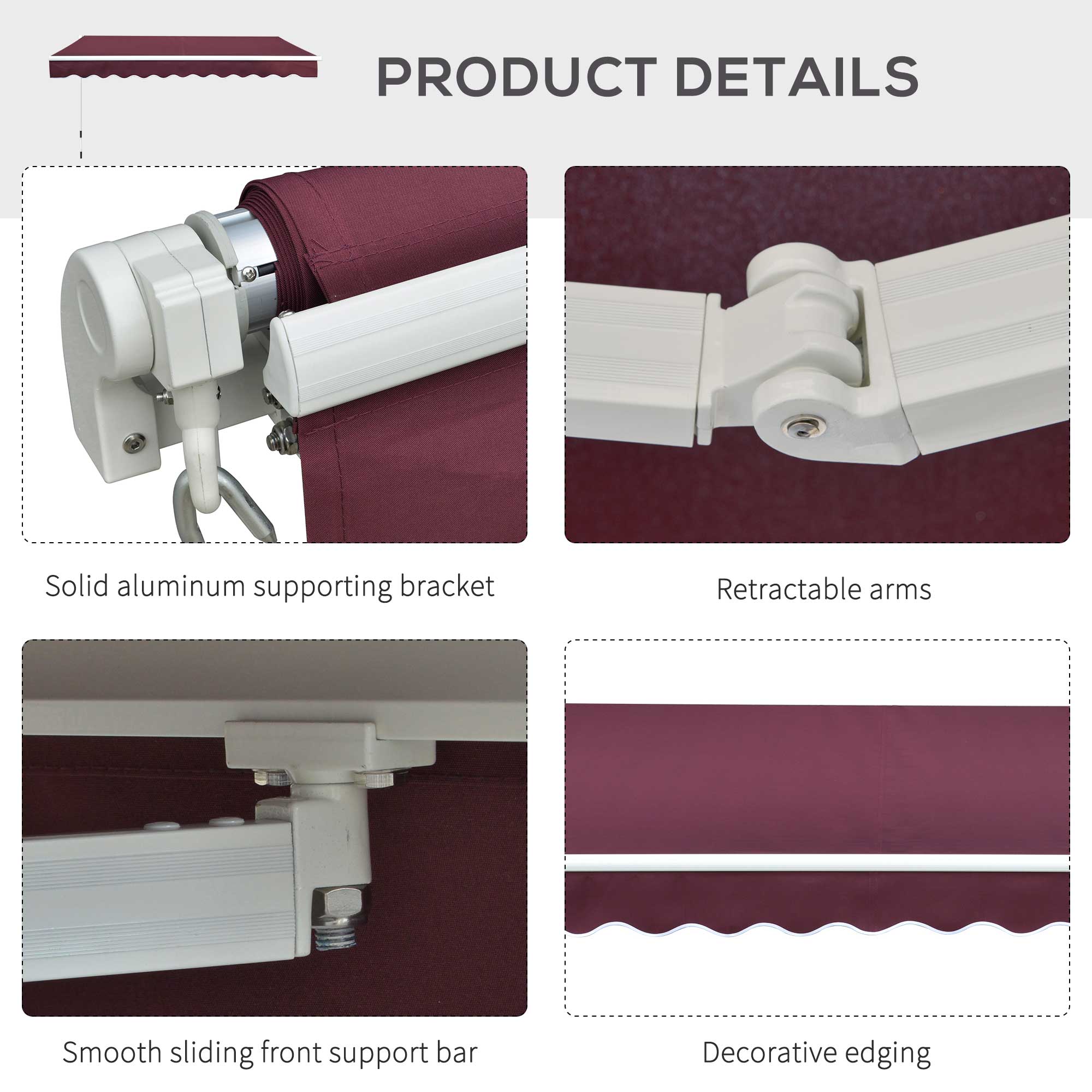 Manual Retractable Awning 3x2.5 m Red - Image 4