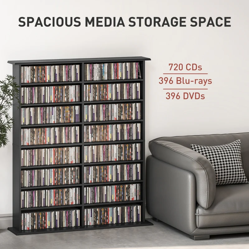 Media Shelf 16-Compartment Black - Image 4