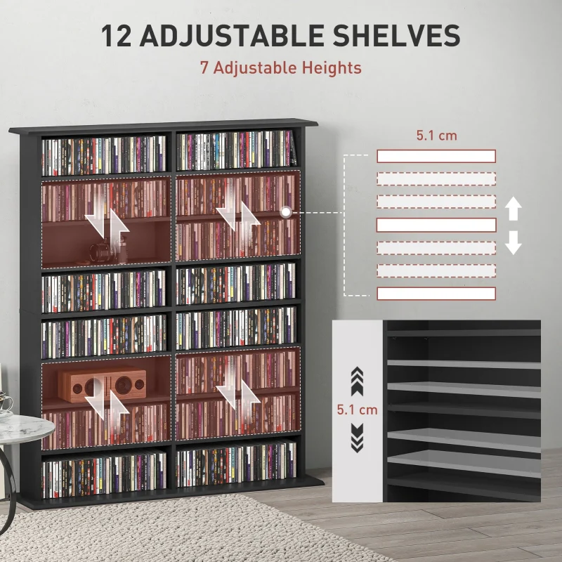 Media Shelf 16-Compartment Black - Image 5