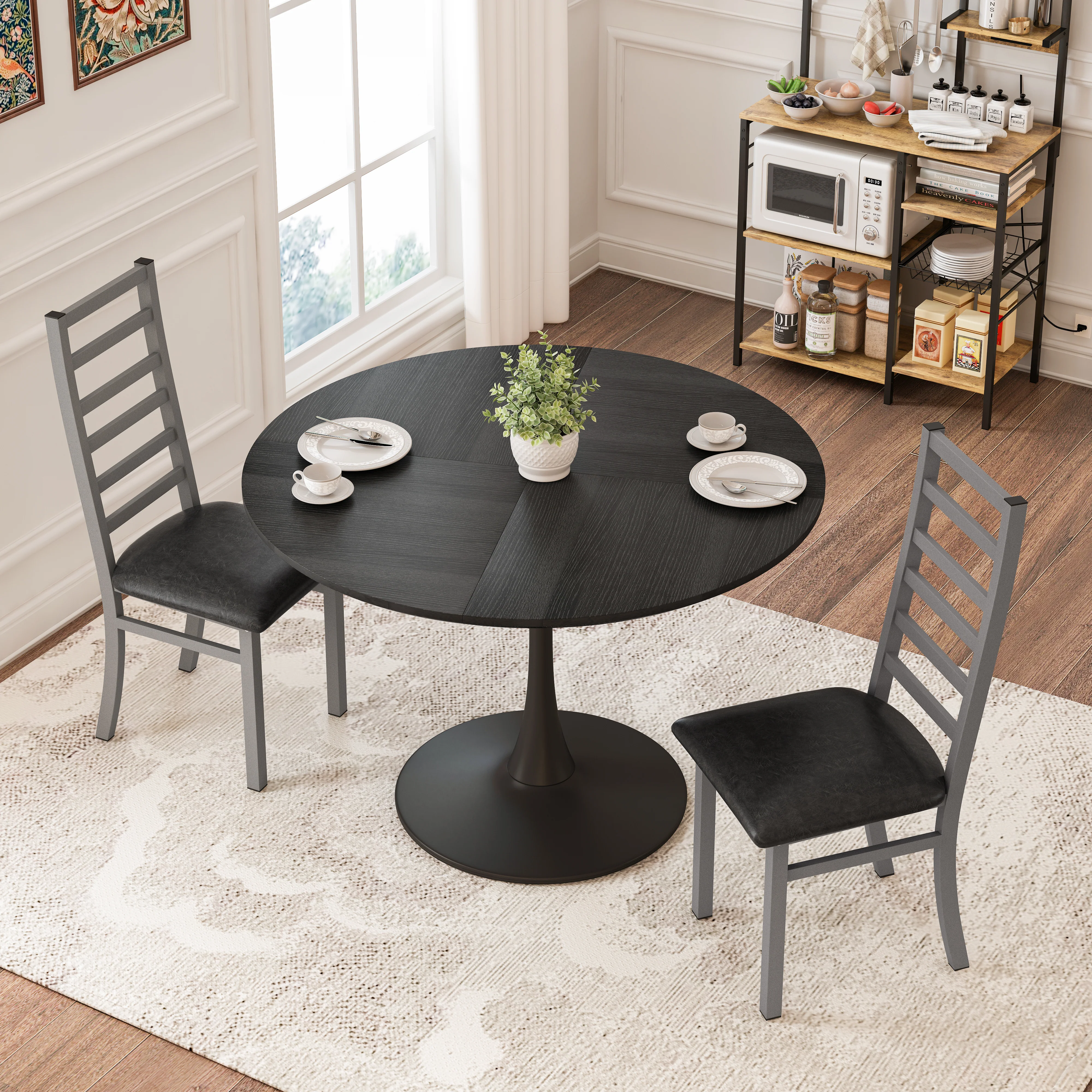 Metal Dining Chairs, Set of 2, High Back Armless, Steel & PU Leather, Grey - Image 3