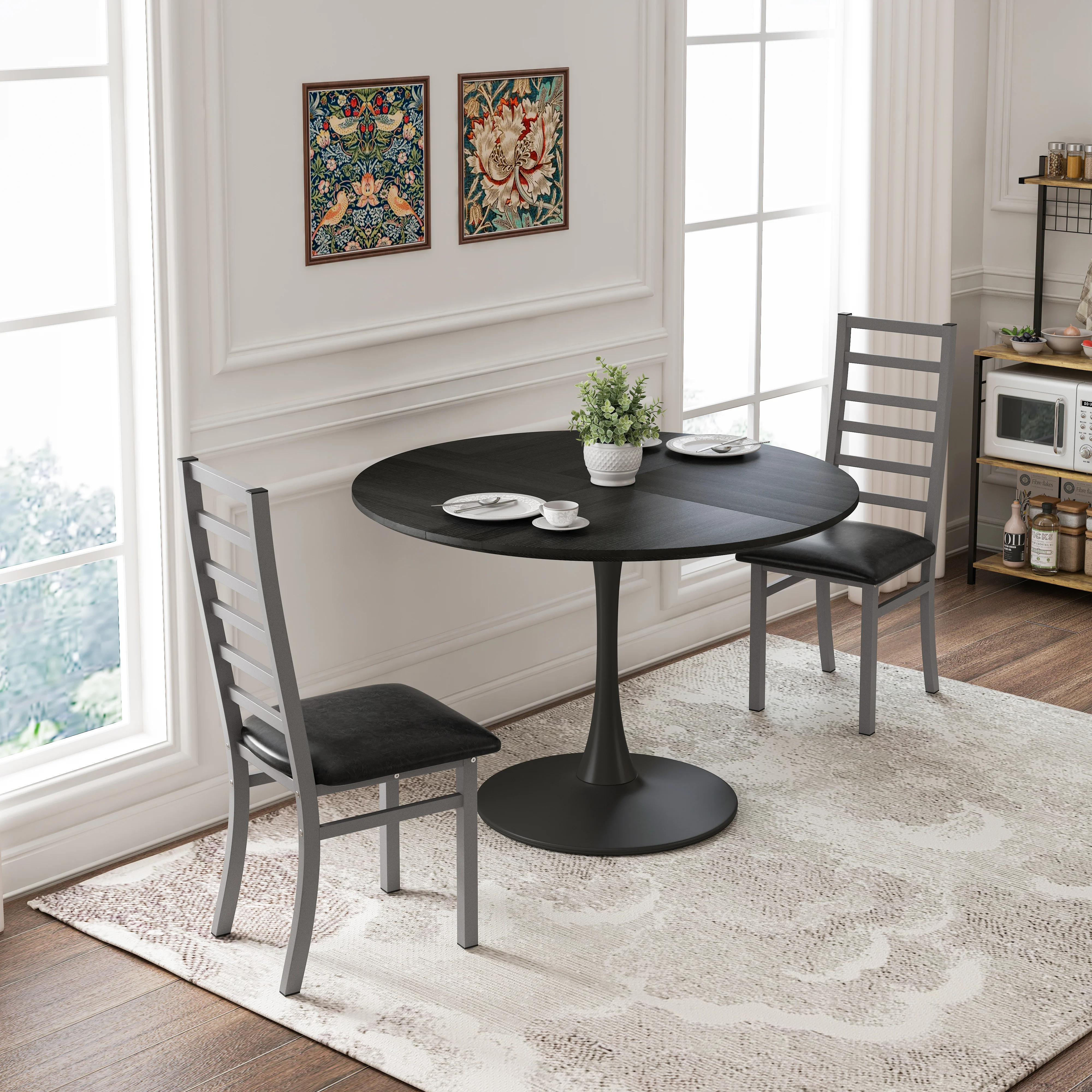 Metal Dining Chairs, Set of 2, High Back Armless, Steel & PU Leather, Grey - Image 4
